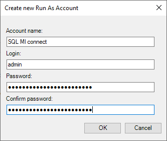 Screenshot showing the Configure Run As Account for Automatic template.