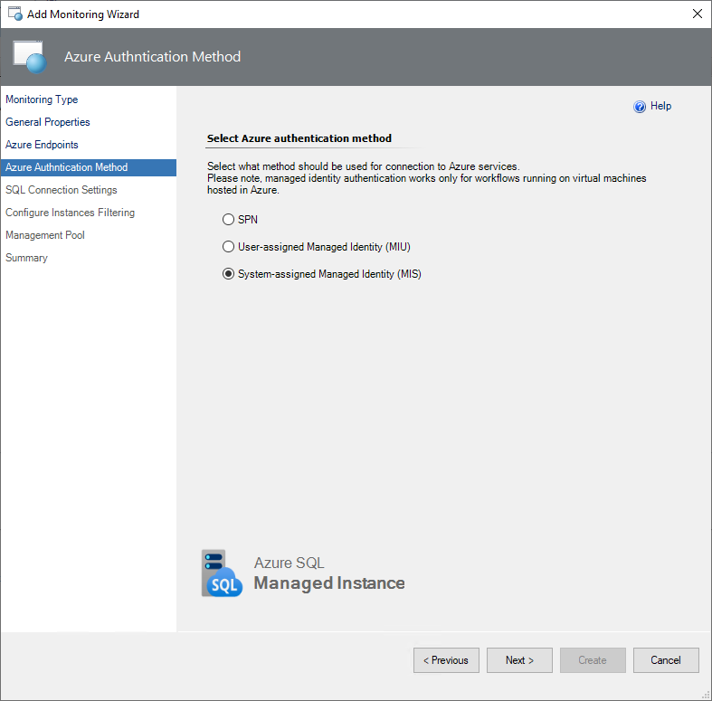 Screenshot of selecting system-assigned managed identity