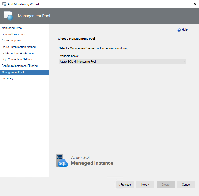 Screenshot showing the Management Pool settings for user managed identity.