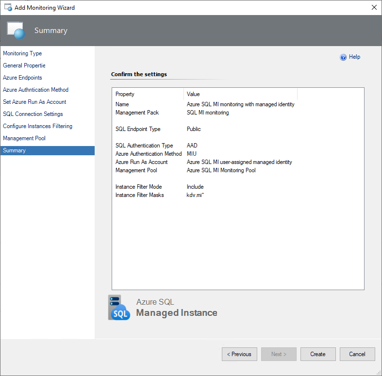 Screenshot showing the Review wizard settings for UMI.