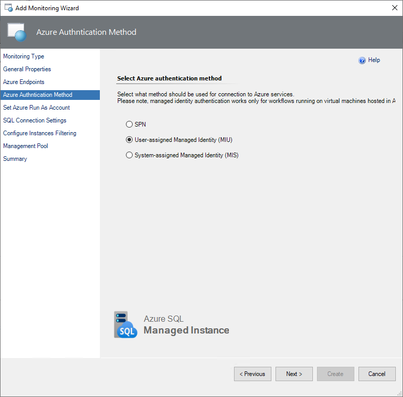 Screenshot of selecting user-assigned managed identity