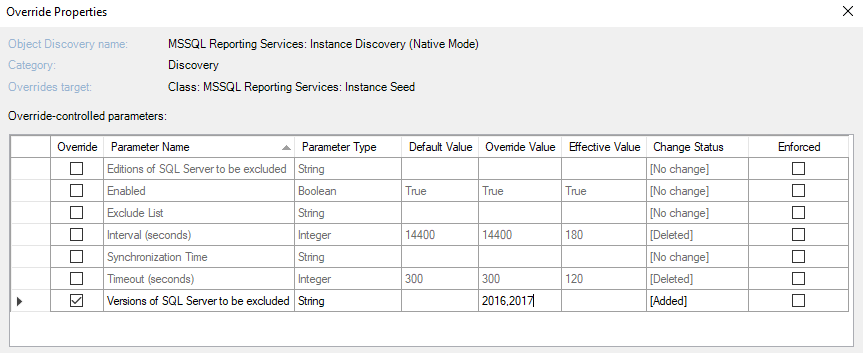 Screenshot of the Disabling Monitoring of Specified SQL Server Versions.
