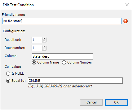 Screenshot that shows scalar values for database context.