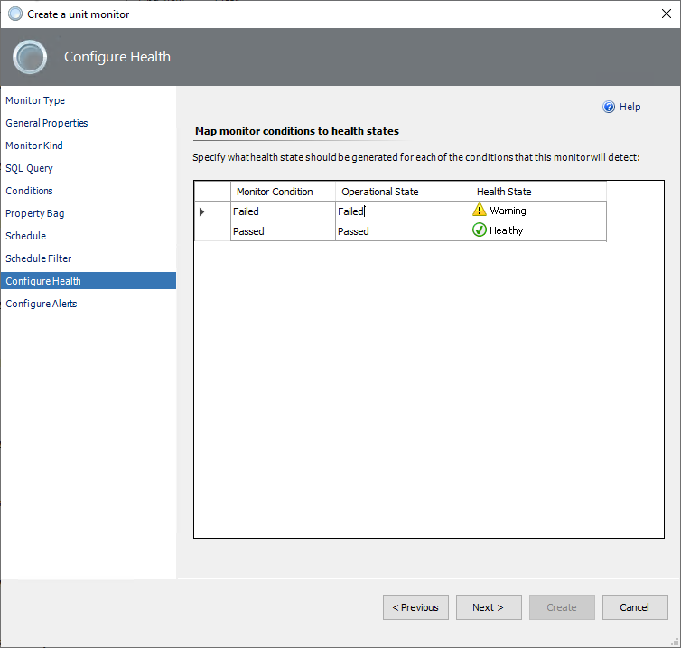 Screenshot of configuring health.