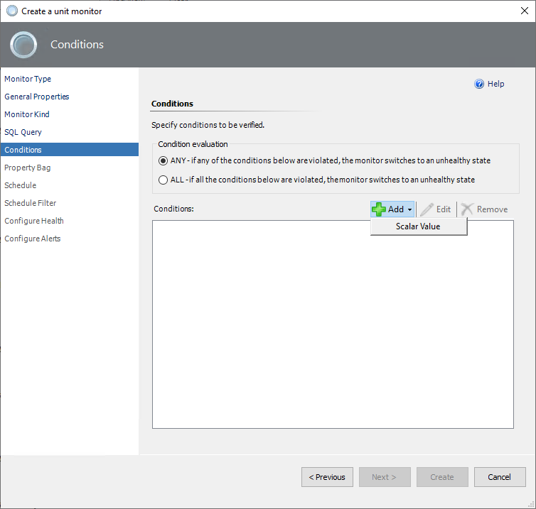 Screenshot that shows adding new conditions.