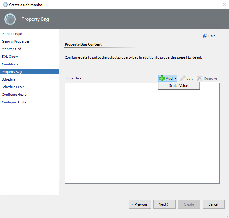 Screenshot of configuring property bag.
