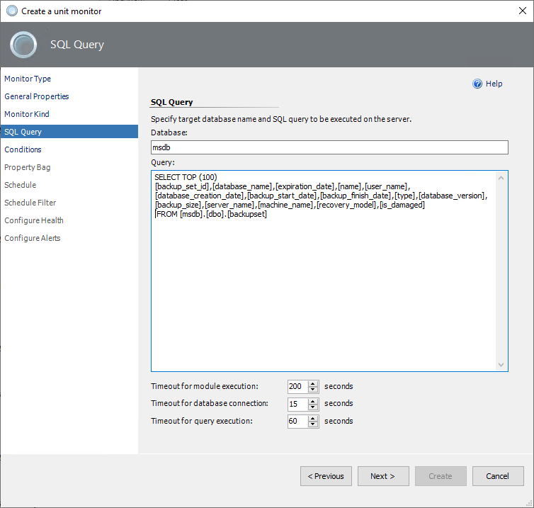 Screenshot that shows a target database name and SQL query for cookdown.