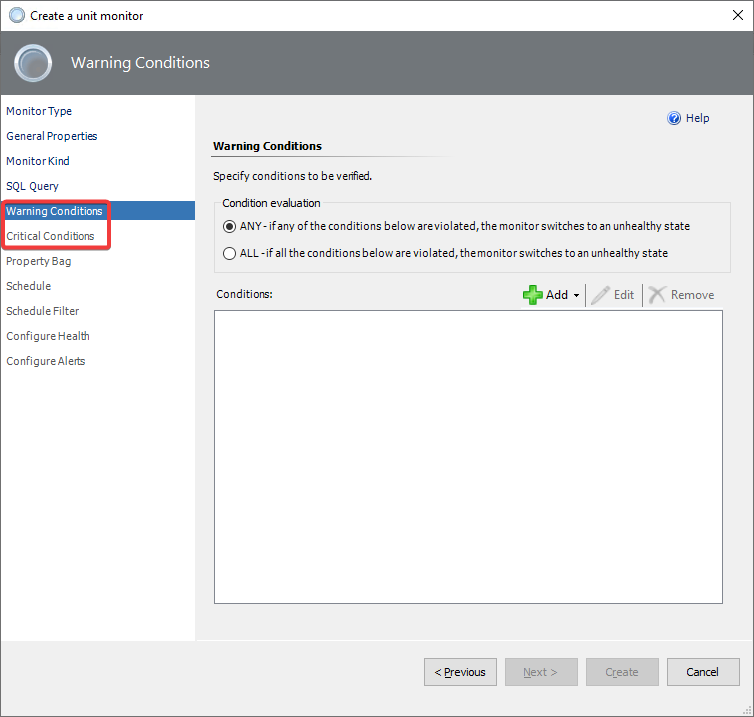 Screenshot that shows a warning and a critical condition for a three-state monitor.