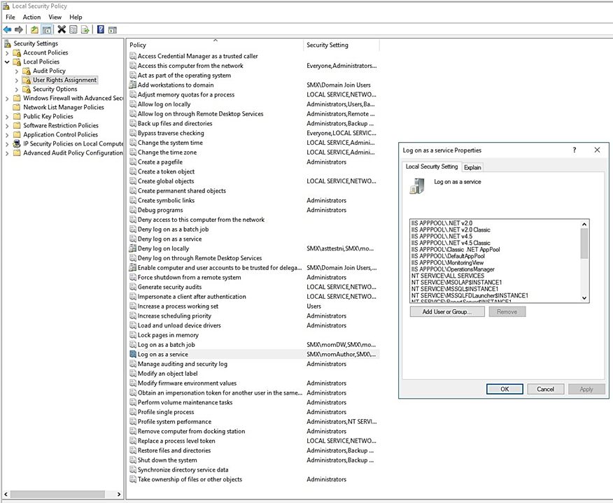 Screenshot showing enable service logon permission.