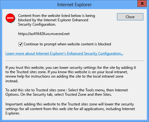 Screenshot showing the pop-up in Internet Explorer.