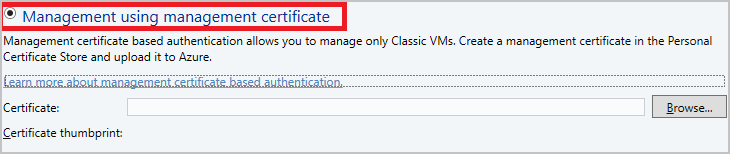 Screenshot of select management certificate.