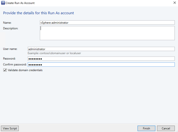Screenshot showing create Run As account page.
