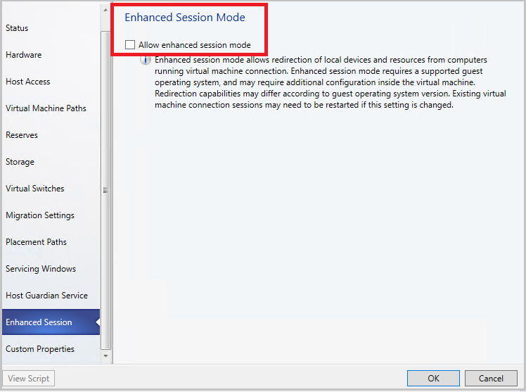 Screenshot of the allow enhanced session.