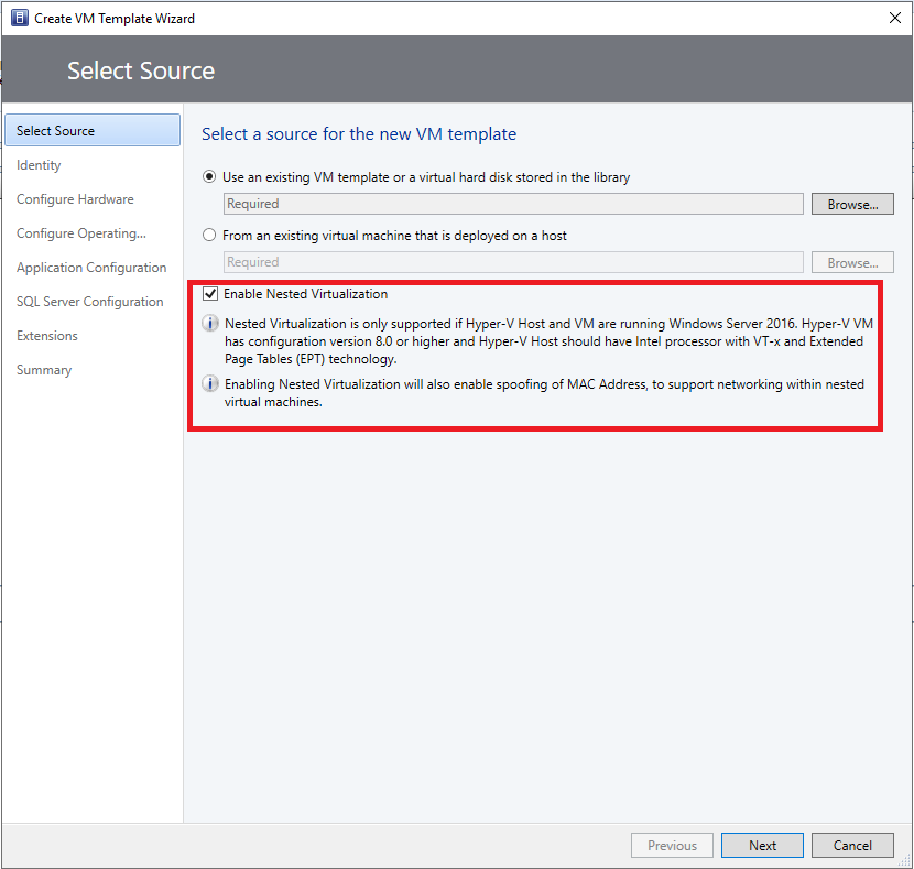 enable nested virtualization through VM template