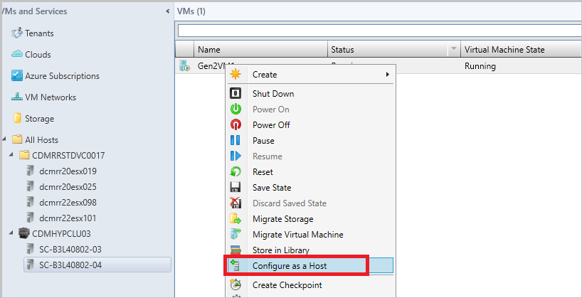 Screenshot of configure vm as a host.