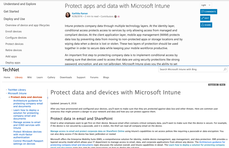 Docs and TechNet comparison