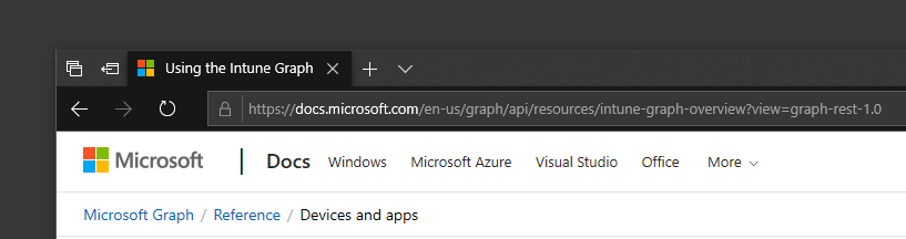 Friendly URLs for Microsoft Graph documentation
