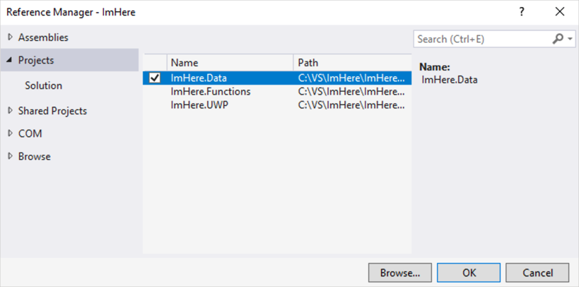 Screenshot that shows how to configure the project references.