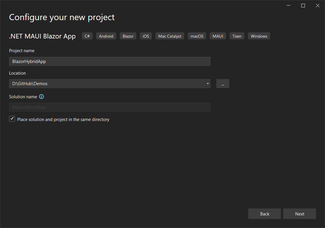 Screenshot of the Visual Studio 2022 Configure Your Project screen and recommended settings from step 3.