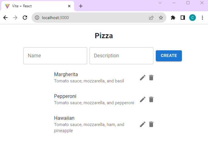 Screenshoot of Pizza form with styled components.