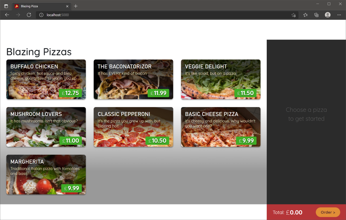 Screenshot showing the ordering sidebar.