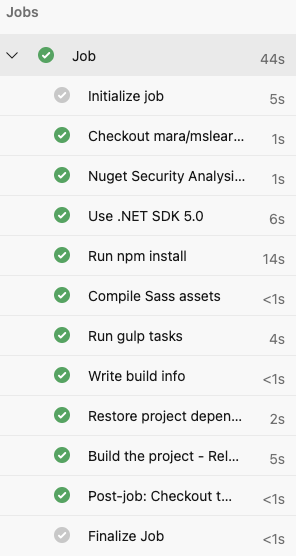 Screenshot of Azure Pipelines showing the complete list of build tasks.