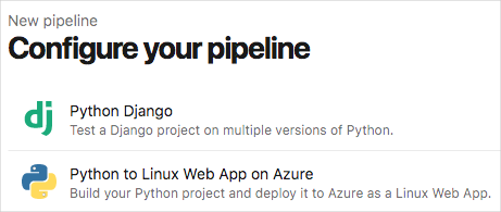 A screenshot of Azure Pipelines showing a list of starter projects for Python.