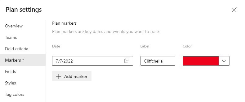 Screenshot of adding the milestone marker for the Cliffchella event.
