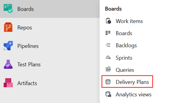 Screenshot of the delivery plans option in the dropdown menu.