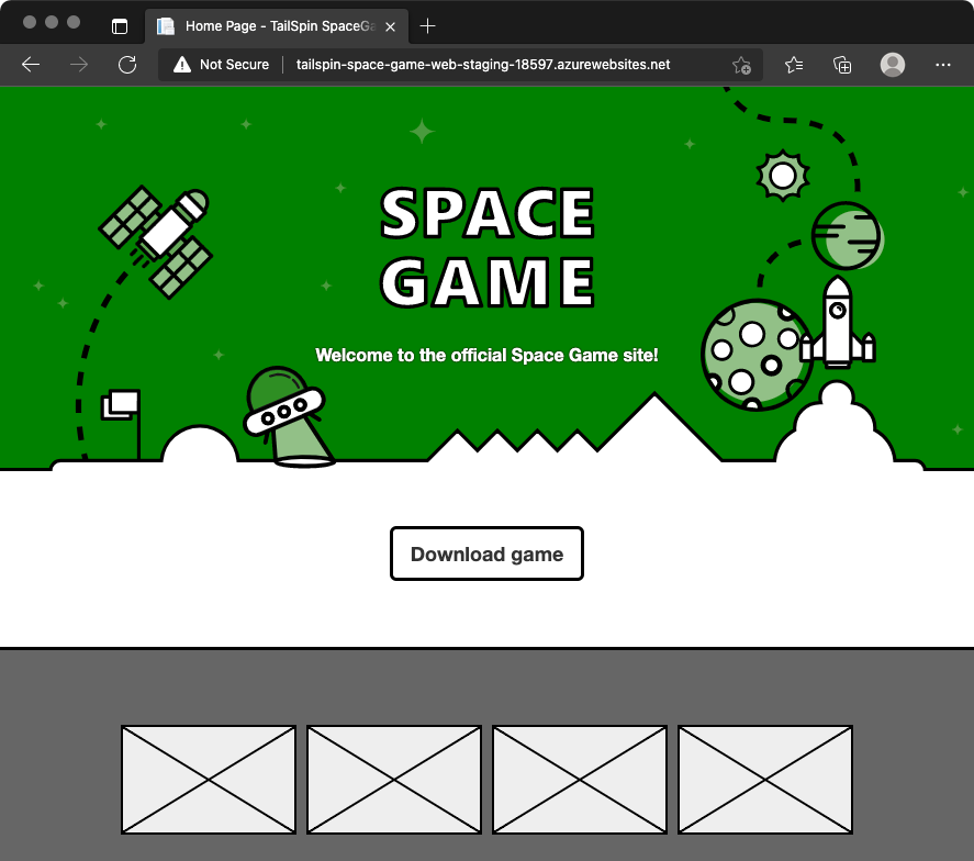 Screenshot of a browser that shows the Space Game website with color and text changes.