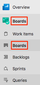 Screenshot of Azure DevOps showing the location of the Boards menu.