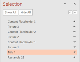 Screenshot of the Selection pane in PowerPoint.