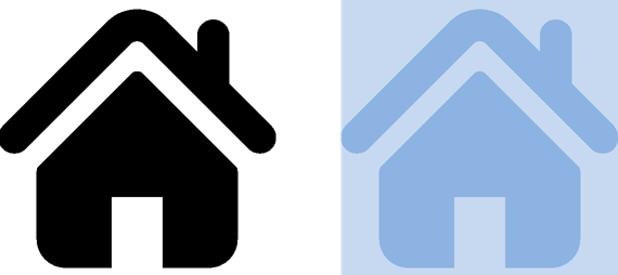 Examples of home icons with high color contrast and low color contrast.