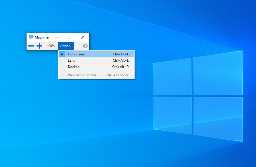 Screenshot showing Magnifier app in Windows 10.