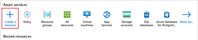 Screenshot of the Azure portal homepage with emphasis on the Create a resource button.