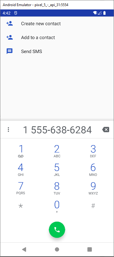 The Android phone dialer containing the number provided by the app.