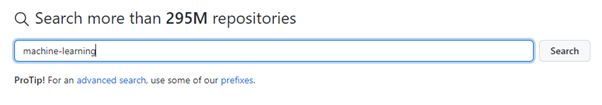 Screenshot showing GitHub search topics.