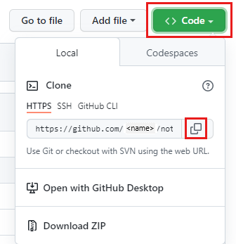 Screenshot showing the options for cloning a GitHub project.