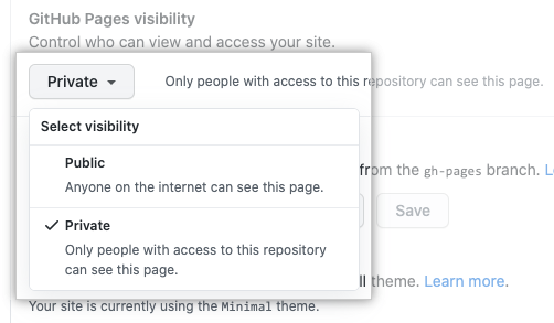 Drop-down to choose a visibility for your site