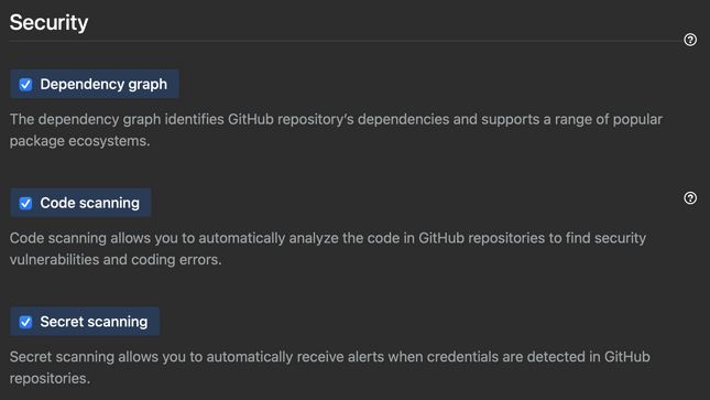 Screenshot of the security features.
