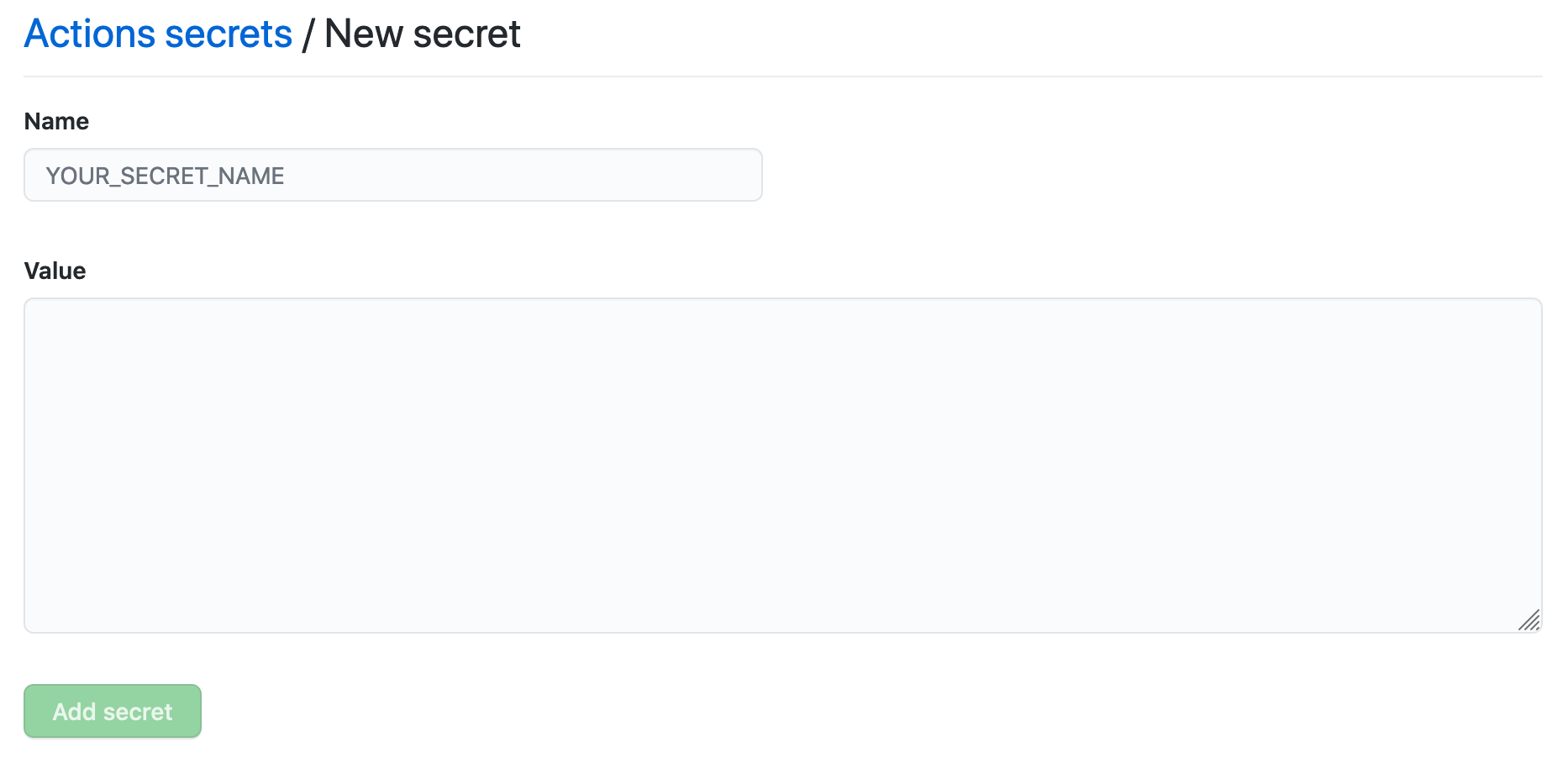 New secret screen for repositories.