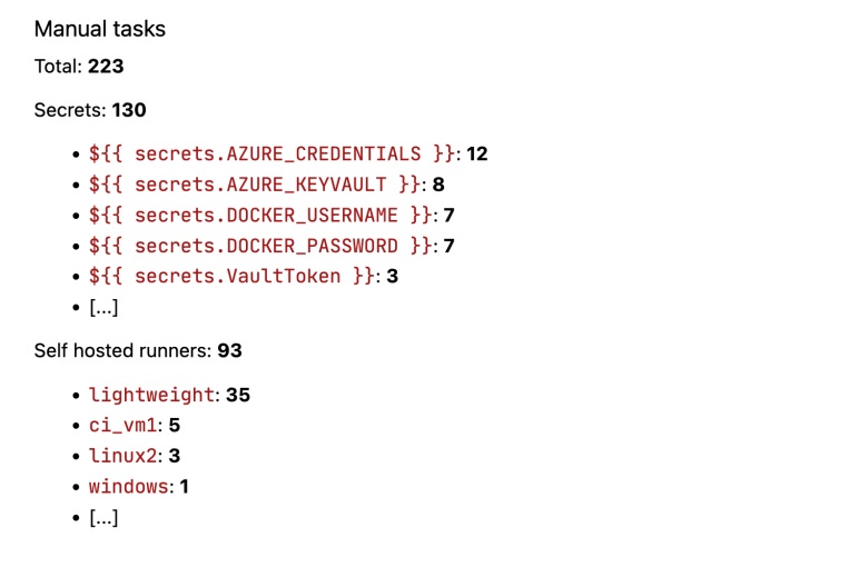 Screenshot of an audit report showing manual task information for a Jenkins instance.