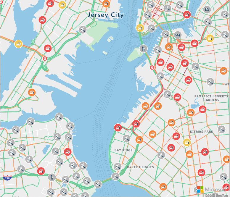 Screenshot showing the New York flow layer of Azure Maps.