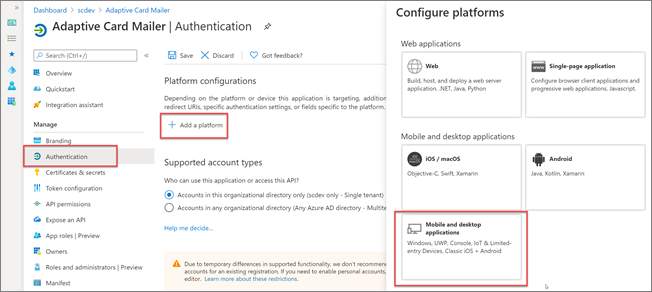 Screenshot of the Platform configurations section.