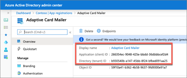 Screenshot of the application ID of the new app registration.