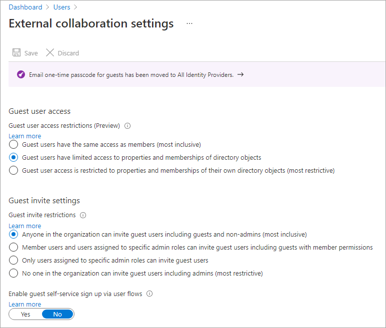Screenshot of the External collaboration settings page