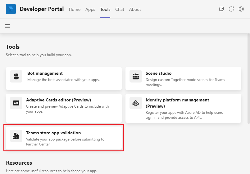 Screenshot of Developer Portal for validating app package.