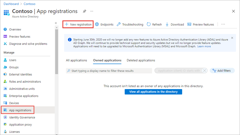 Screenshot of App Registrations page