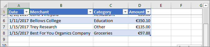 Screenshot of Freeze Header set by the tutorial in Excel.