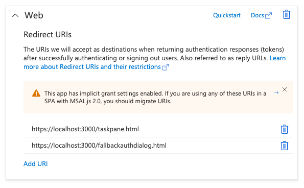 Screenshot of Redirect URIs section.